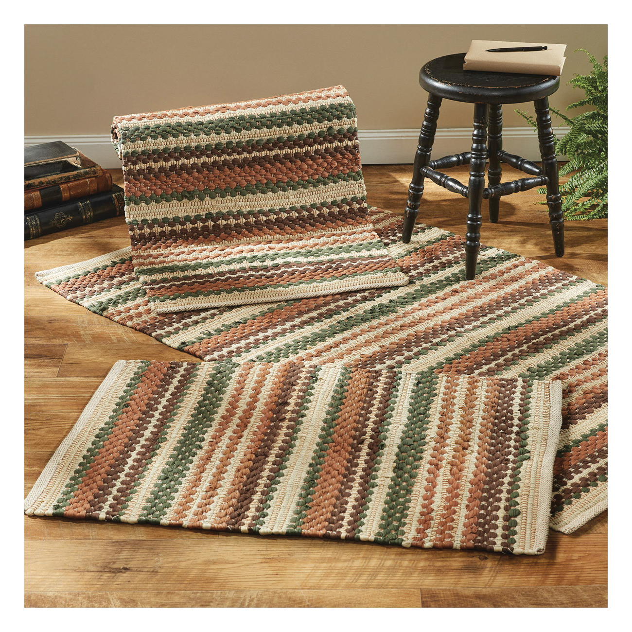 Park Designs 4955-250 Rug, 3 ft L, 2 ft W, Chindi Cotton, Carrot/Oatmeal/Sage/Tinderbox Brown - 2
