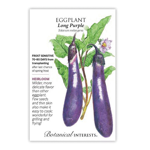 Botanical Interests 3095 Long Purple Heirloom Eggplant Seeds, Solanum Melongena, 300 mg