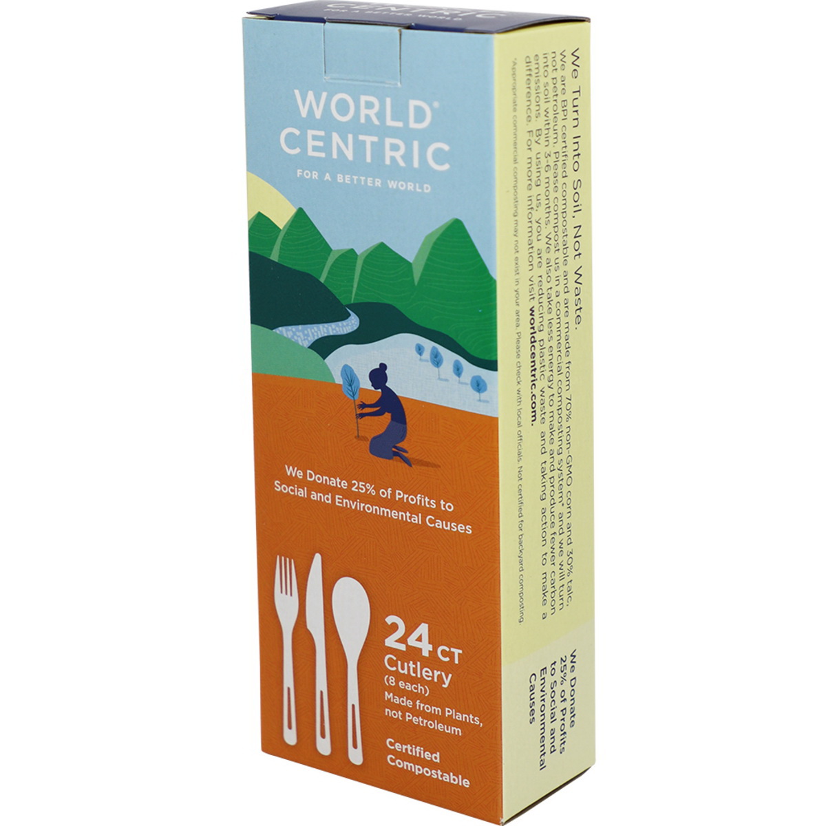 World Centric 60566 Compostable Cutlery, 24-Piece, Includes: (8) Forks, (8) Knives and (8) Spoons - 1