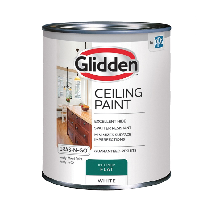 Grab-N-Go 2070T/04 Ceiling Paint, Flat, White, 1 qt, Resists: Spatter, Latex Base