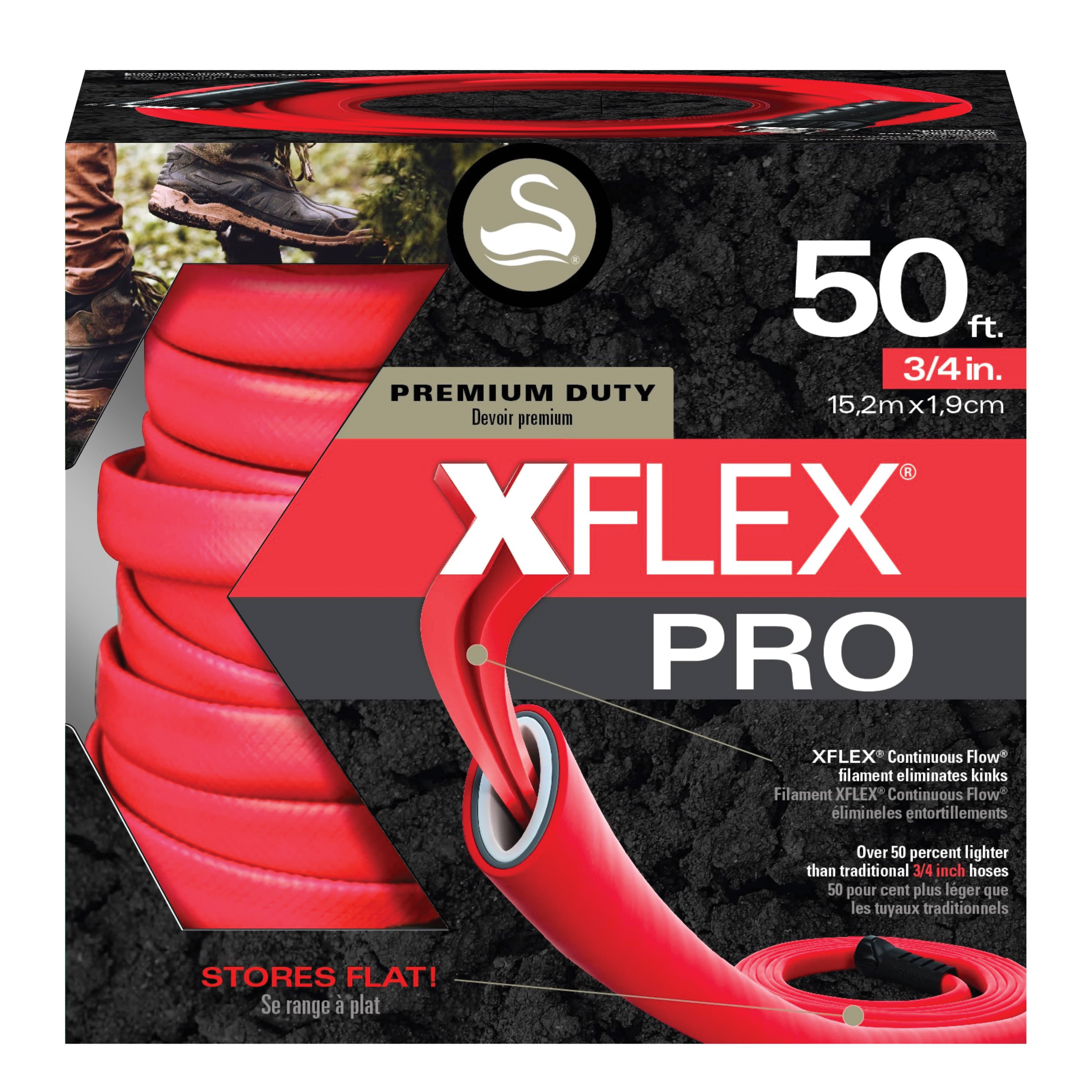 XFlex PRO Series CSNXFP34050 Garden Hose, 3/4 in, 50 ft L, Male x Female, Polyester, Red