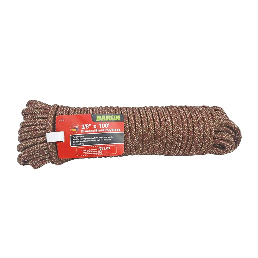 BARON 52219 Rope, 3/8 in Dia, 100 ft L, 133 lb Working Load, Polypropylene, Camo