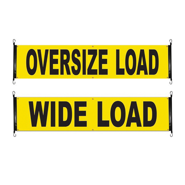 ANCRA 49894-15 Safety Banner, 18 in W, 84 in L, Yellow Background, OVERSIZED LOAD, WIDE LOAD