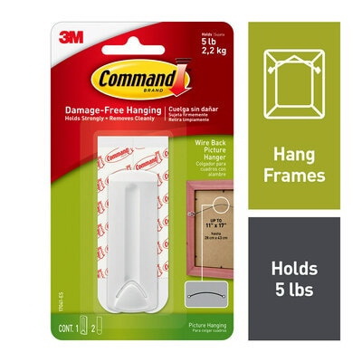 Command 17041-ES Wire-Back Large Picture Hanger, 5 lb Capacity, White