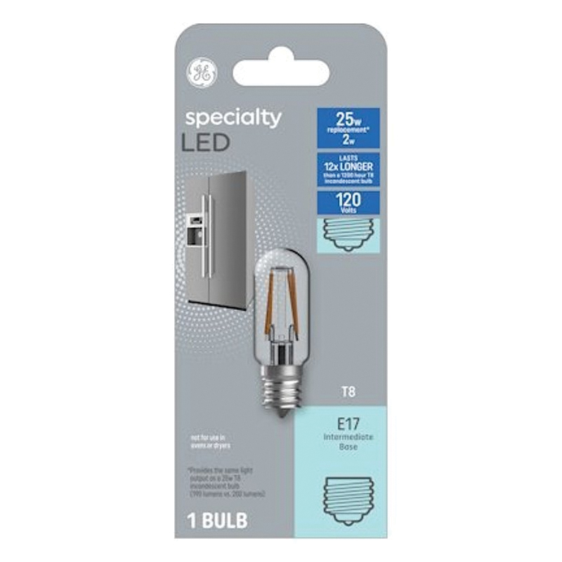 93128998 LED Light Bulb, T8 Lamp, 25 W Equivalent, E17 Intermediate Lamp Base, Frosted, Warm White Light