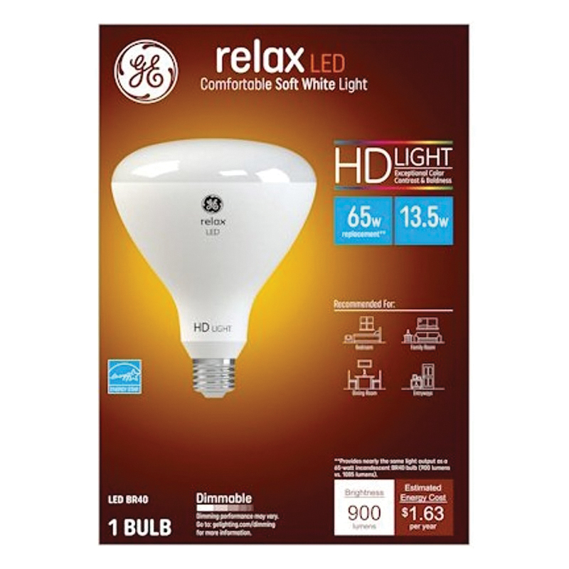 49525 LED Light Bulb, BR40 Lamp, 85 W Equivalent, E26 Medium Lamp Base, Dimmable, White, Soft White Light