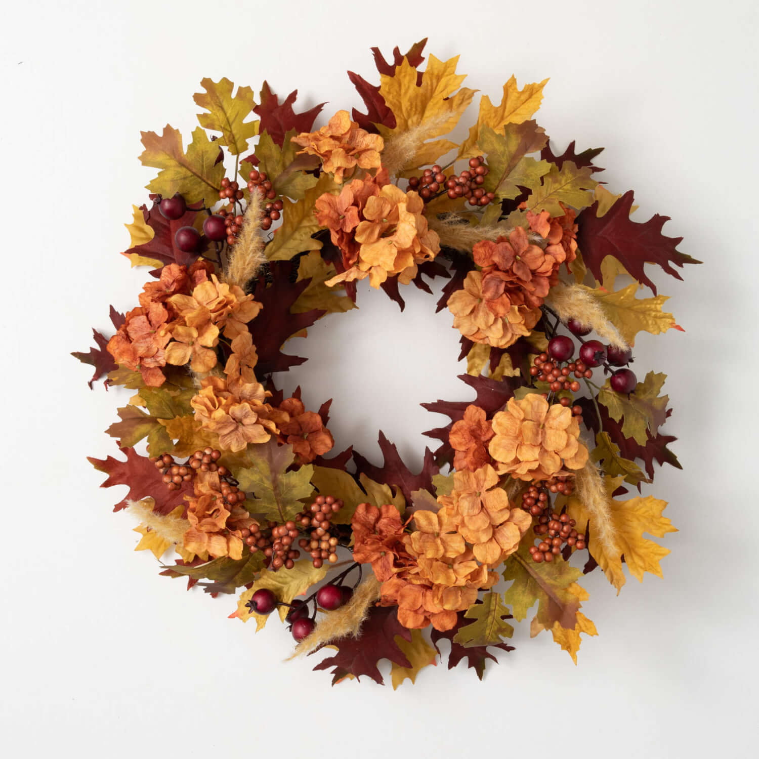 Sullivans HYLWR Hydrangea and Leaf Wreath, 24 in L, Polyester, Multi-Color - 1