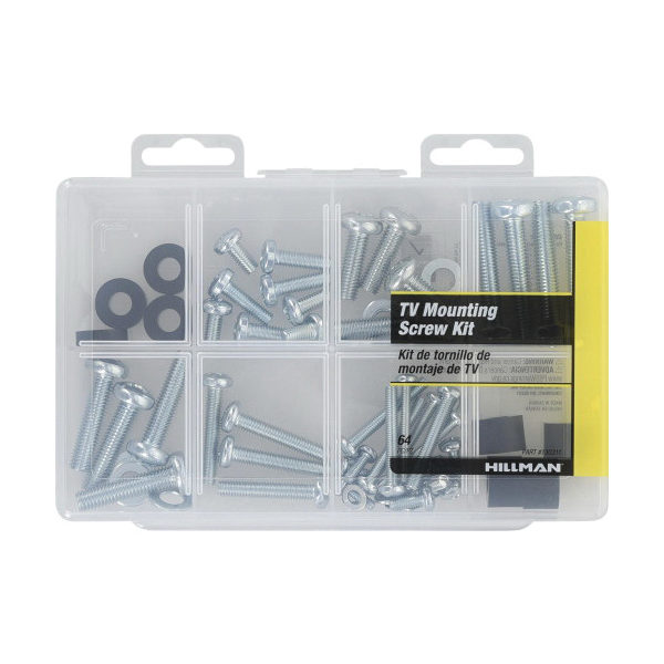 Hillman 130311 TV Mounting Screw Kit, Steel, Zinc, Pan Head, Phillips Drive, UNC Coarse Thread - 5