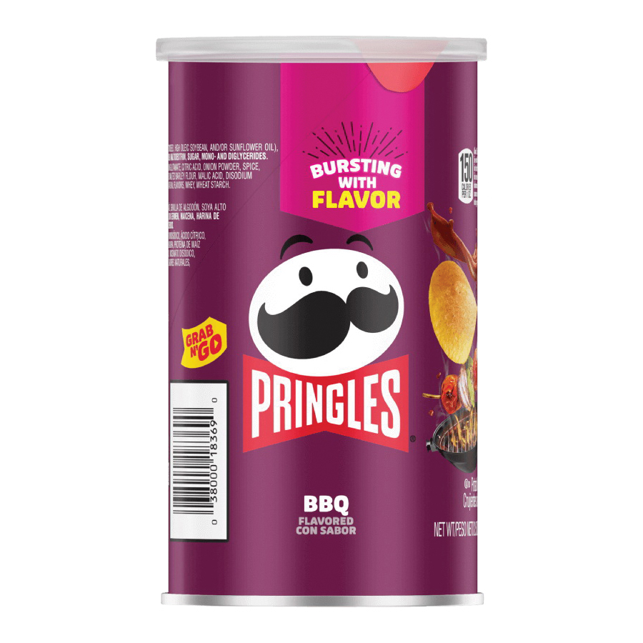 Pringles 675806 Grab and Go Crisp Chips, BBQ Flavor, 2.5 oz Can