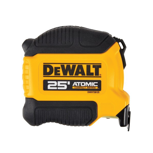 DEWALT ATOMIC COMPACT Series DWHT38125S Tape Measure, 25 ft L Blade, 1-1/8 in W Blade, Steel Blade, Rubber Case