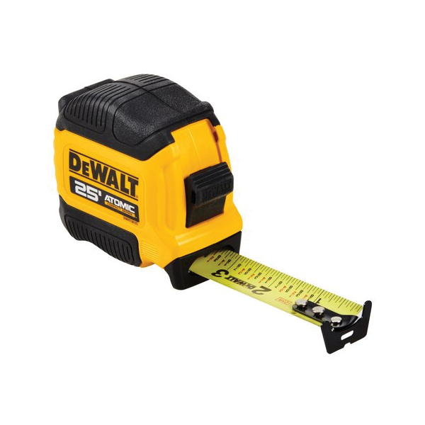 DEWALT ATOMIC COMPACT Series DWHT38125S Tape Measure, 25 ft L Blade, 1-1/8 in W Blade, Steel Blade, Rubber Case