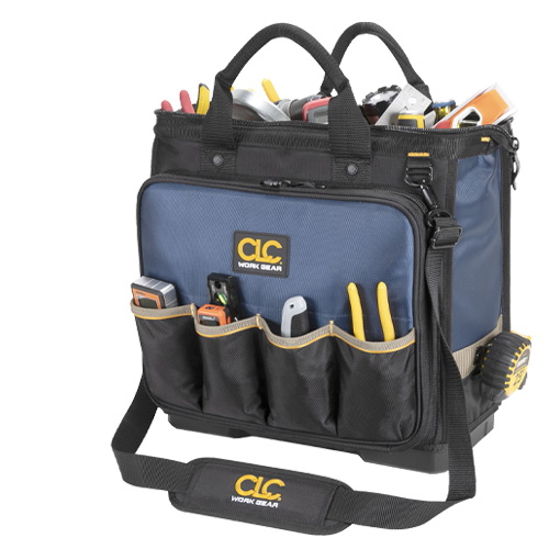 TOOL WORKS PB1543 Molded-Base Technician's Tool Bag, 17 in W, 10 in D, 15 in H, 54-Pocket, Polyester
