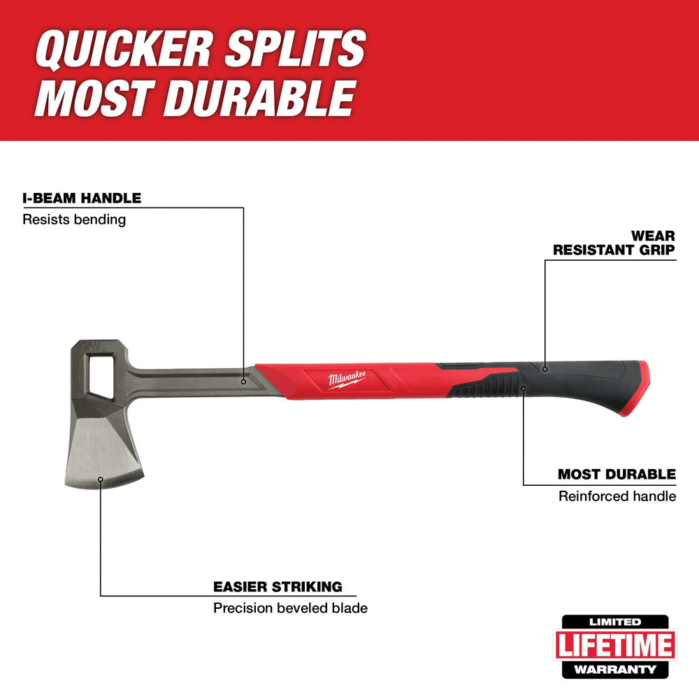Splitting Axe, Milwaukee, Single Bit Steel Head, Plastic Handle, 26 in L - 2