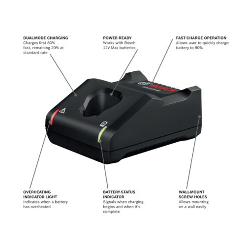 Battery Charger, Bosch, 12 V, 3 Ah, 4 A Charge, 50 min Charge, Battery Included: No - 3