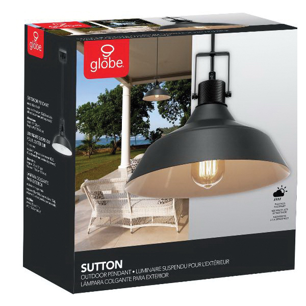 Sutton Pendant Light, Globe, 1-Light, Black - 5