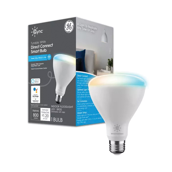 GE 93128977 LED Bulb, BR30 Lamp, 65 W Equivalent, E26 Medium Lamp Base, Tunable White Light, 2700 K Color Temp