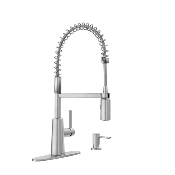 Moen Nori Series 87897SRS Pre-Rinse Spring Kitchen Faucet, 1.5 gpm, 1-Faucet Handle, Metal, Spot Resist Brushed Nickel