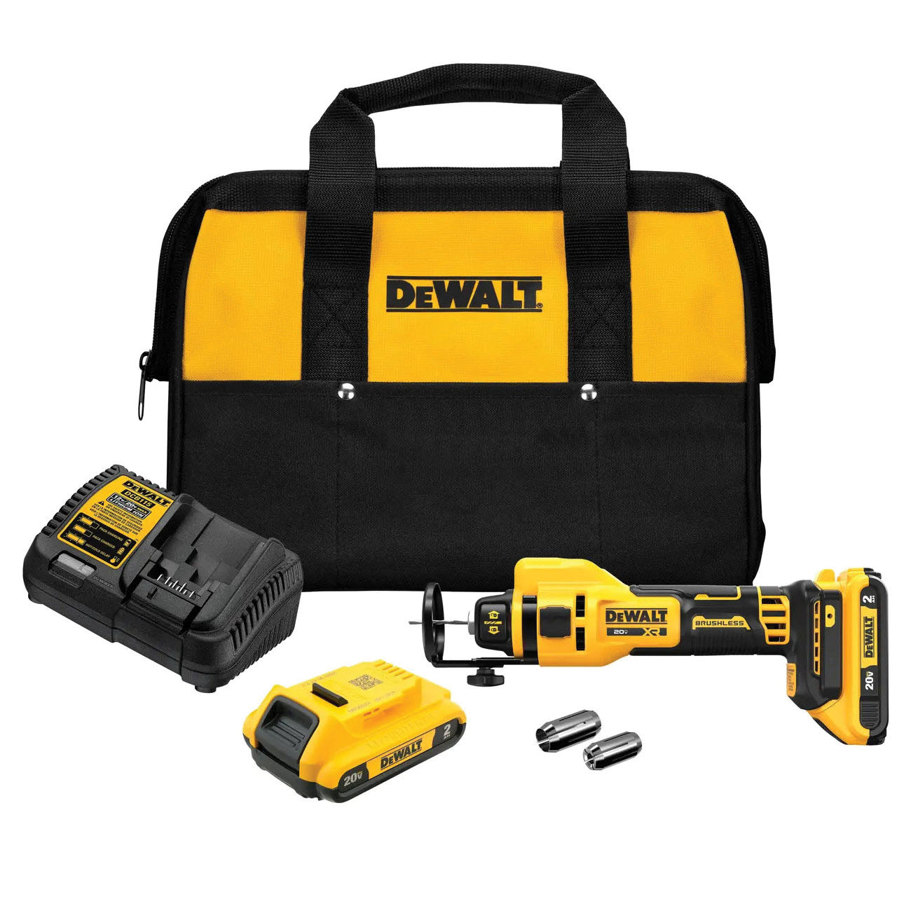 20V MAX XR DCE555D2 Brushless Drywall Cut-Out Tool Kit, Battery Included, 20 V, 2 Ah, 1/4 in Chuck, Keyless Chuck