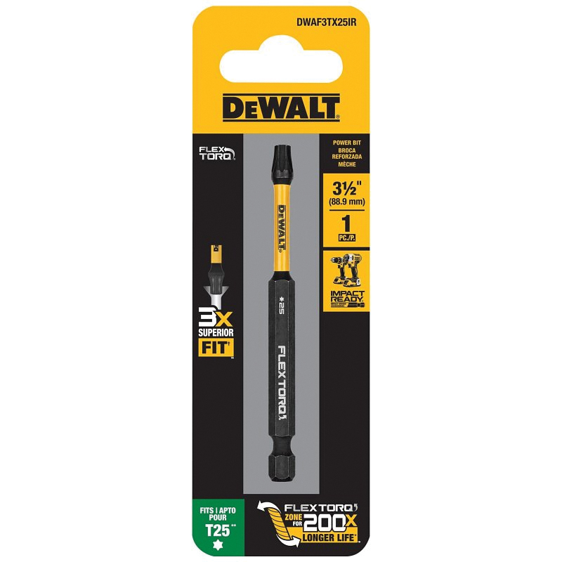 DWAF3TX25IR Driver Bit, TX25 Drive, Torx Drive, 1/4 in Shank, Hex Shank, 3-1/2 in L, HSS