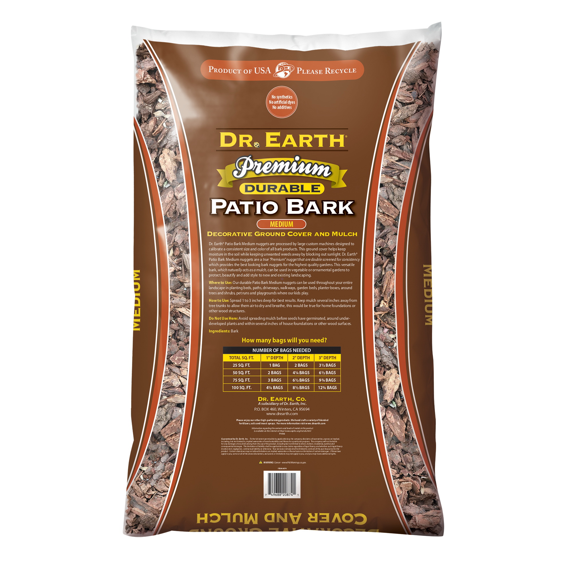 Dr. Earth 874 Decorative Ground Cover and Mulch, Black/Brown/Red, 2 cu-ft - 2