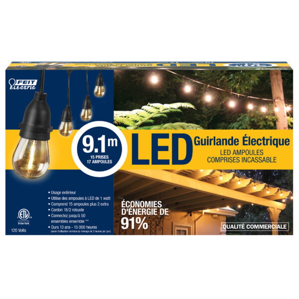 Feit Electric SL30-15/FIL String Light, 120 V, 15 W, LED Lamp, Soft White Light, 15,000 hr Average Life - 2