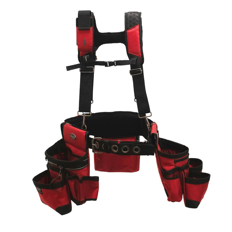 Bucket Boss 55185-RD Tool Belt with Suspender, 52 in Waist, Poly, Red, 28-Pocket
