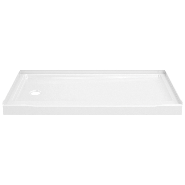 Classic 500 Series B12135-6032L-WH Shower Base, 60 in L, 32 in W, 4-7/8 in H, Polystyrene, High-Gloss White