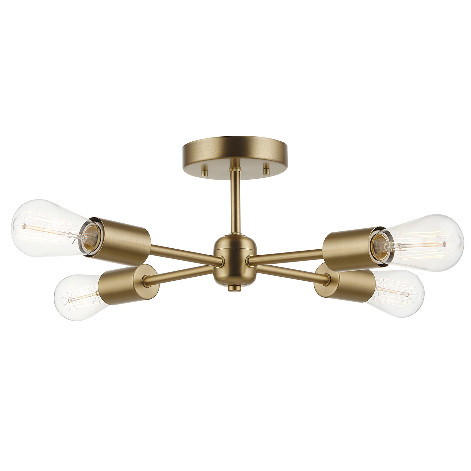 Vane Semi-Flush Ceiling Light, Globe, 17 in Dia, 4-Light, Gold - 2