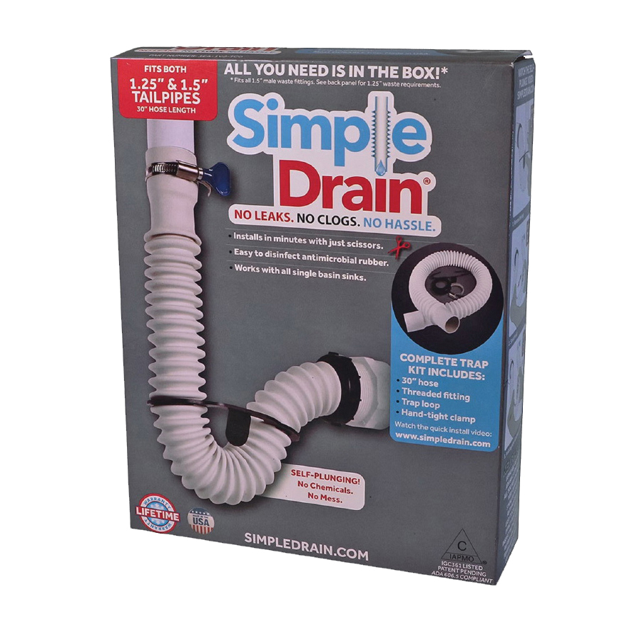 Simple Drain 1V2-TC0 Drain Assembly, 1-1/4 in Connection, Hose Clamp, Rubber - 2