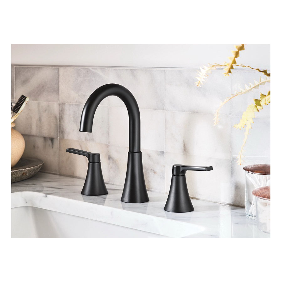 Moen Mikah 84312 Series 84312BL Bathroom Faucet, 1.2 gpm, 2-Faucet Handle, 3-Faucet Hole, Plastic/Stainless Steel - 2