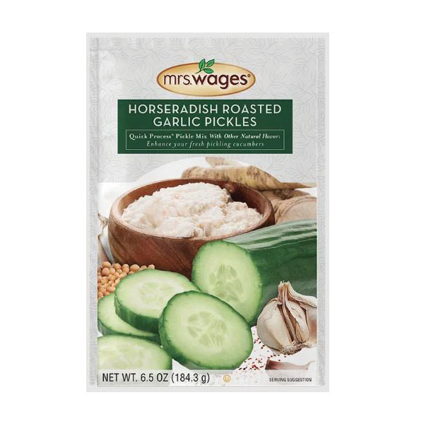 Mrs. Wages Quick Process W667-J7425 Pickle Mix, Horseradish Roasted Garlic Flavor, 6.5 oz - 1