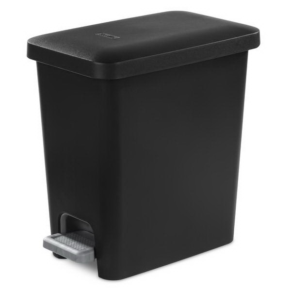 10619002 Rectangular Step-on Wastebasket, 2.7 gal Capacity, Plastic, Black