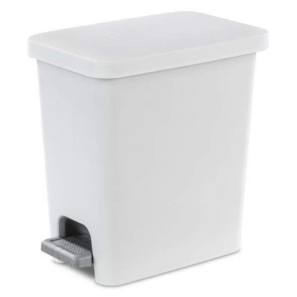 10618002 Rectangular Step-on Wastebasket, 2.7 gal Capacity, Plastic, White