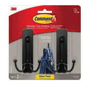 17036MB-2ES Large Decorative Hook, 4 lb, 2-Hook, Metal/Plastic, Matte Black