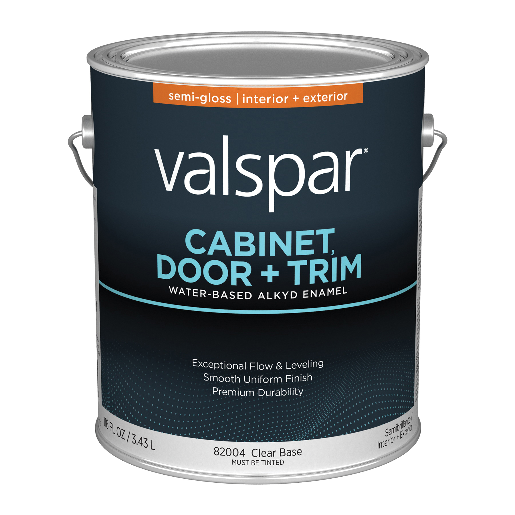 Valspar 8200 028.0082004.007 Cabinet, Door and Trim Paint Enamel, Water Base, Semi-Gloss Sheen, Clear Base, 1 gal