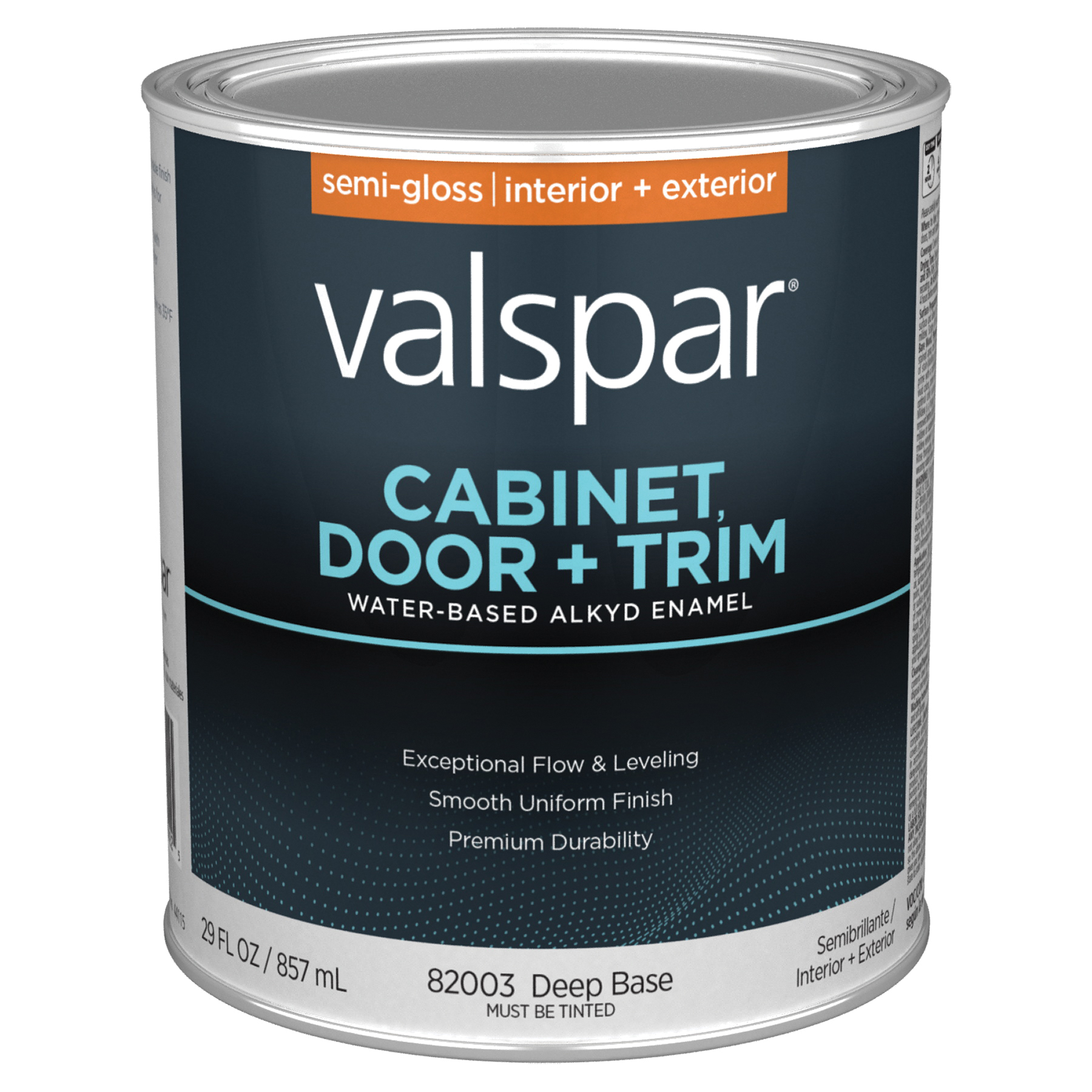 Valspar 8200 028.0082003.005 Cabinet, Door and Trim Paint Enamel, Water Base, Semi-Gloss Sheen, Deep Base, 1 qt