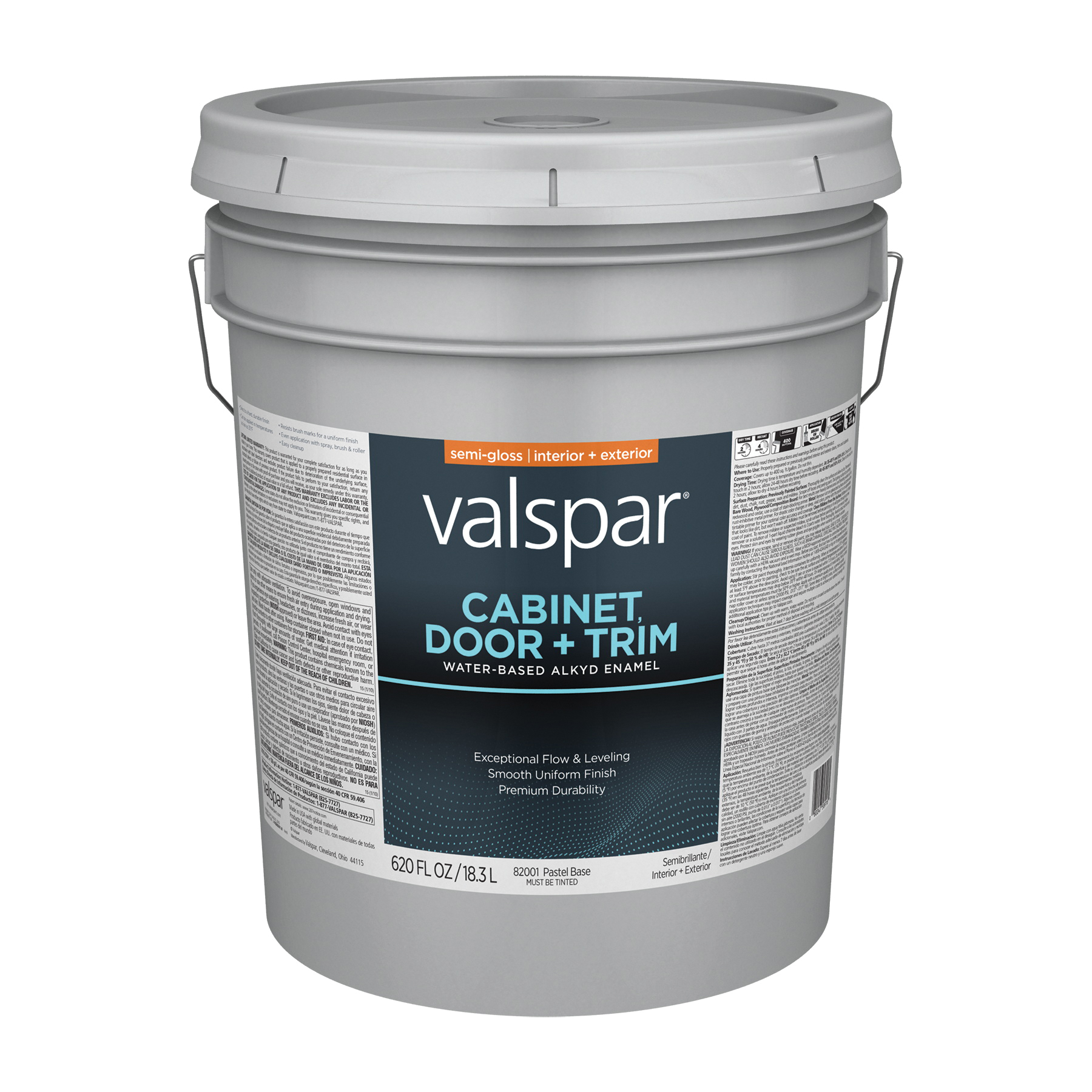 8200 028.0082001.008 Cabinet, Door and Trim Paint Enamel, Water Base, Semi-Gloss Sheen, Pastel Base, 5 gal