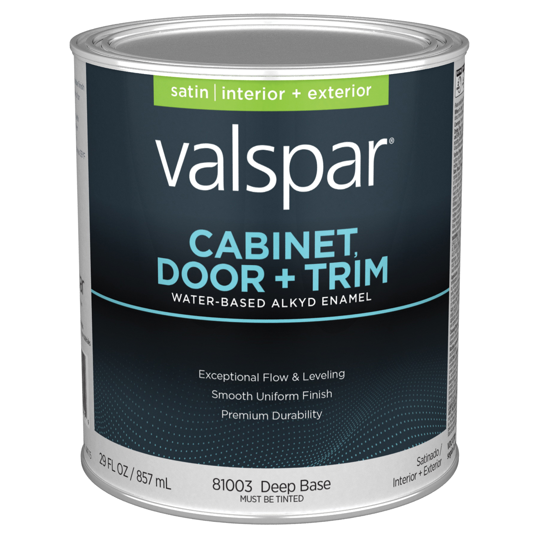8100 028.0081003.005 Cabinet, Door and Trim Paint Enamel, Water Base, Satin Sheen, Deep Base, 1 qt