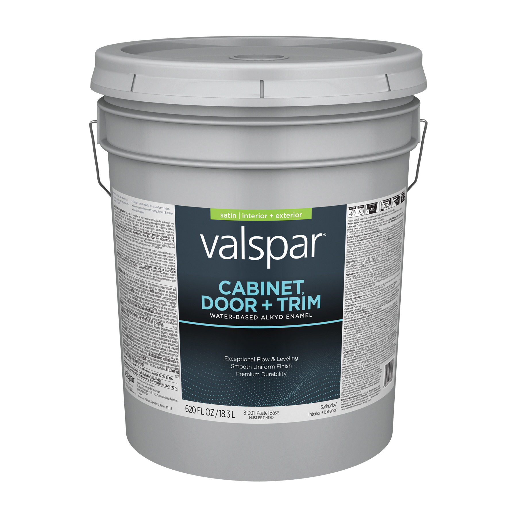 8100 028.0081001.008 Cabinet, Door and Trim Paint Enamel, Water Base, Satin Sheen, Pastel Base, 5 gal