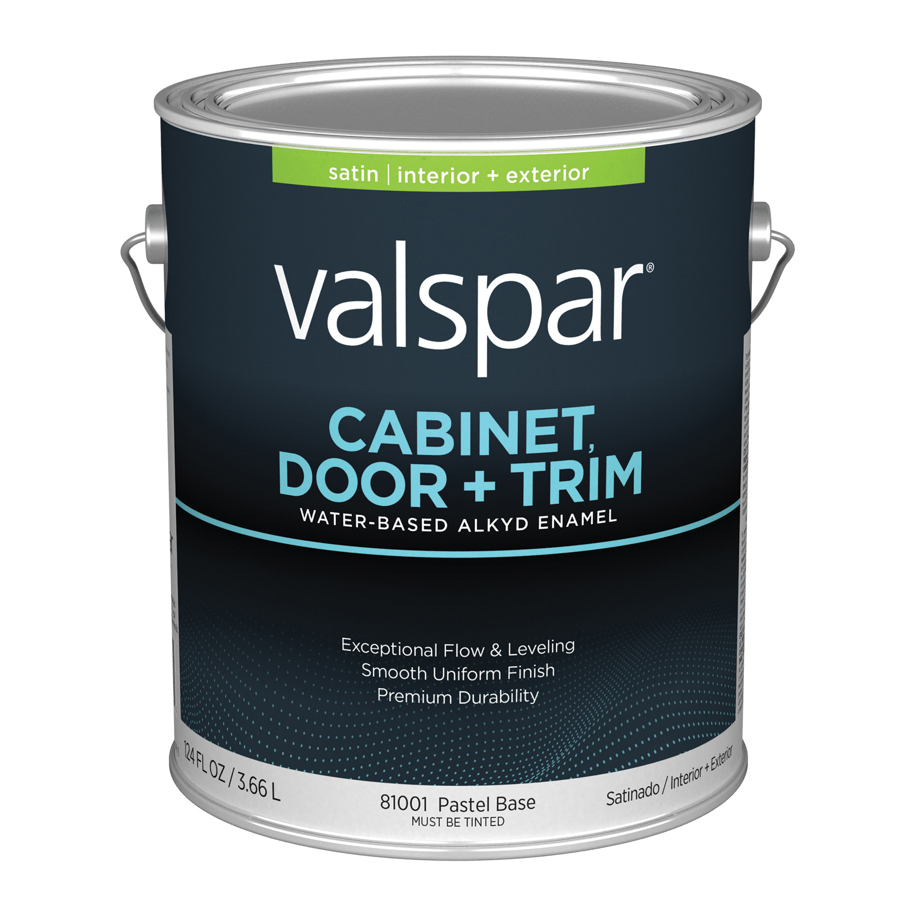 Valspar 8100 028.0081001.007 Cabinet, Door and Trim Paint Enamel, Water Base, Satin Sheen, Pastel Base, 1 gal