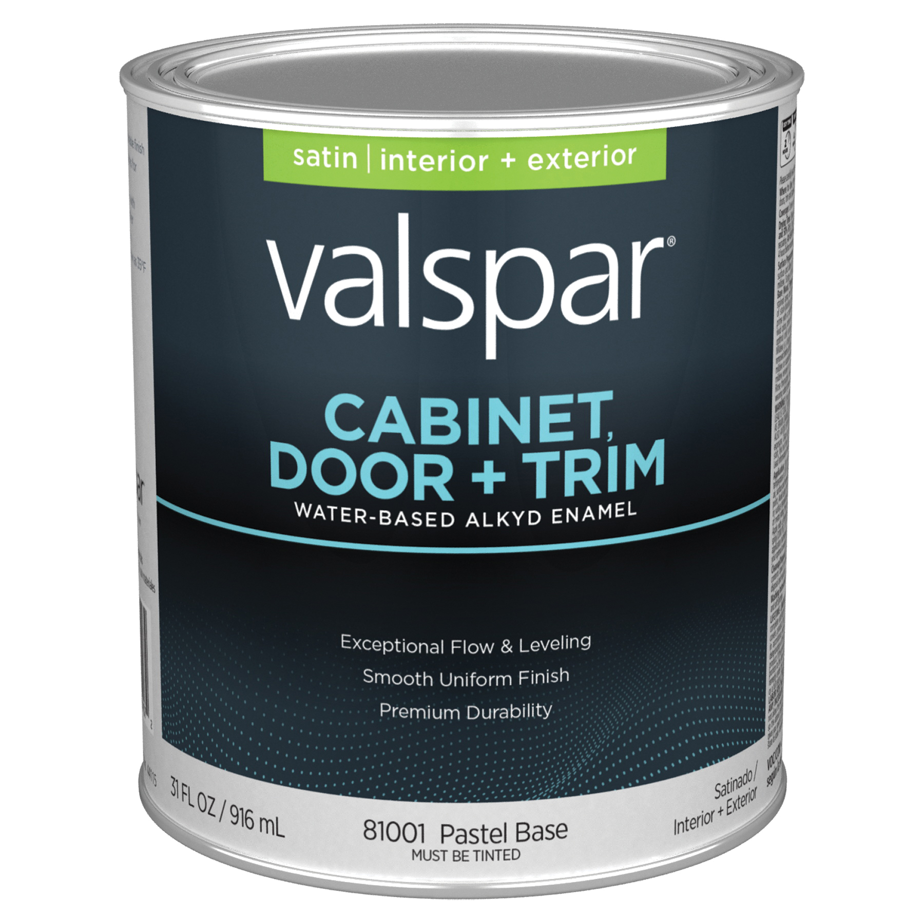 8100 028.0081001.005 Cabinet, Door and Trim Paint Enamel, Water Base, Satin Sheen, Pastel Base, 1 qt