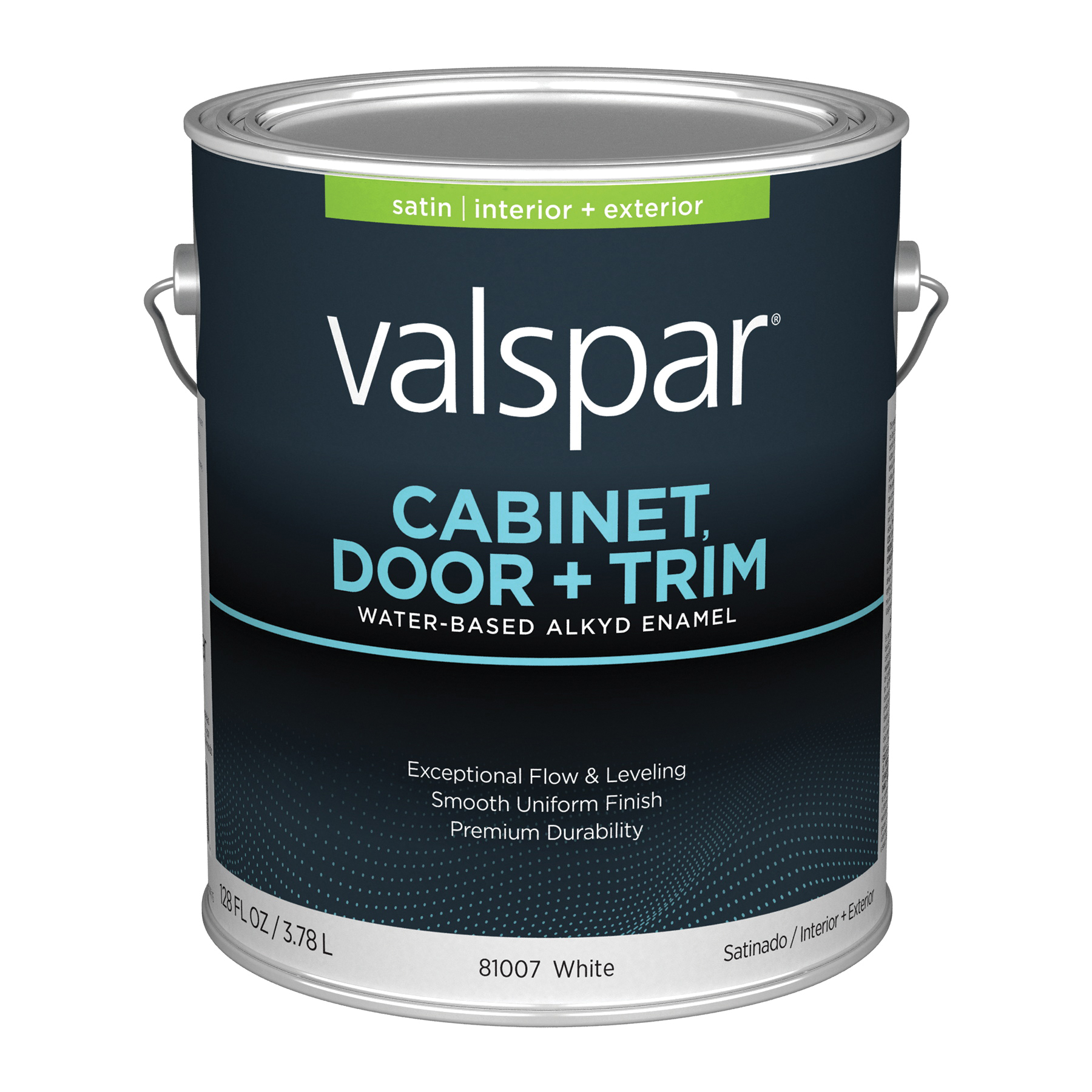 Valspar 8100 028.0081007.007 Cabinet, Door and Trim Paint Enamel, Water Base, Satin Sheen, White Base, 1 gal
