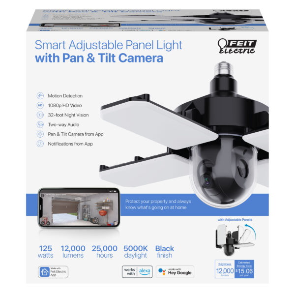 Feit Electric ADJ/CAM/PAN/WIFI/LED Adjustable Panel Light, 90 deg View, 1080 pixel Resolution, Motion Image Sensor - 5