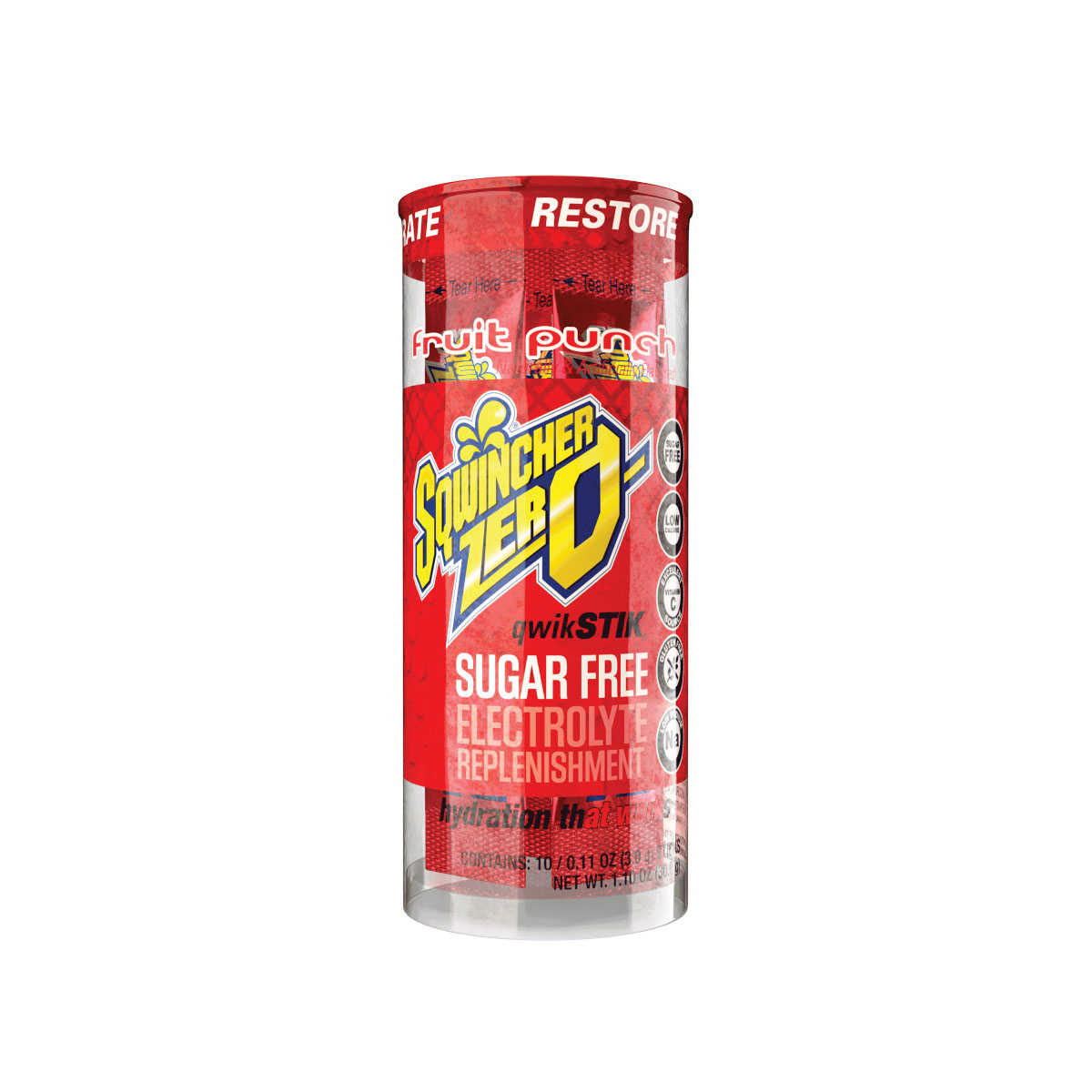 Sqwincher Qwik Stik ZERO Series 159060160 Drink Mix, Sugar-Free, Powder, Fruit Punch, 0.11 oz Stick