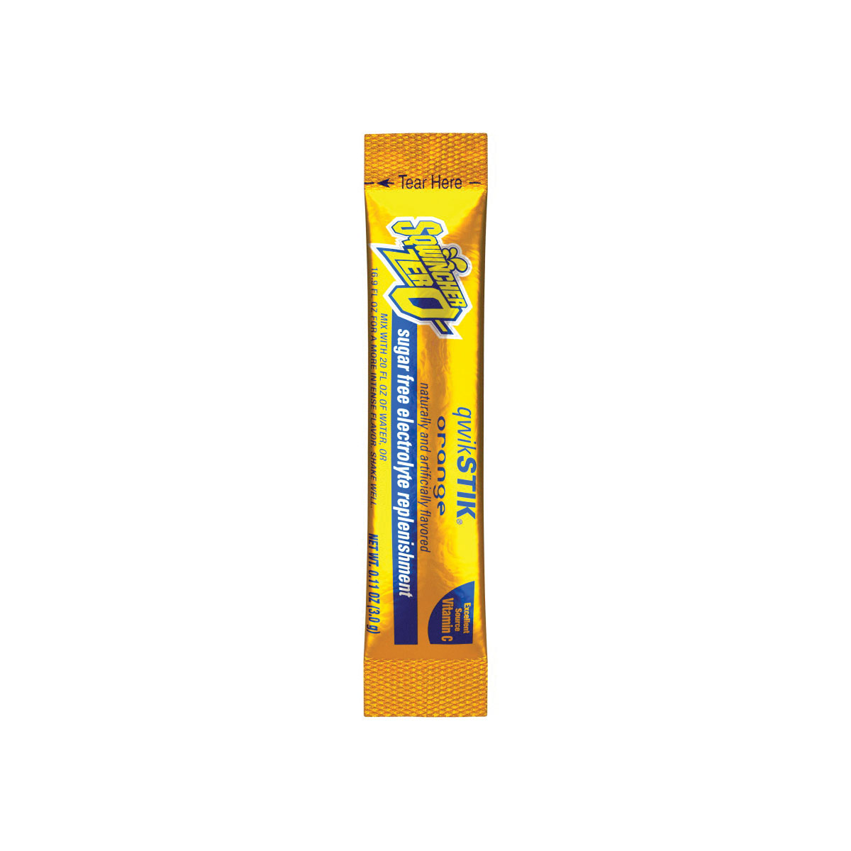 Sqwincher Qwik Stik ZERO Series 159060100 Drink Mix, Sugar-Free, Powder, Orange Flavor, 0.11 oz Stick