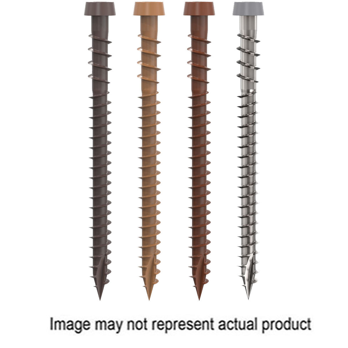 0367158BS Deck Screw, #10 Thread, 2-1/2 in L, T20 Drive Size, 316 Stainless Steel, Reverse Upper Thread, Trim Head, Star Drive, Sharp, Type-17 Point, 350/PK, Brown