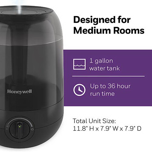 Honeywell HUL545B Cool Mist Humidifier, 1 gal Tank, Black