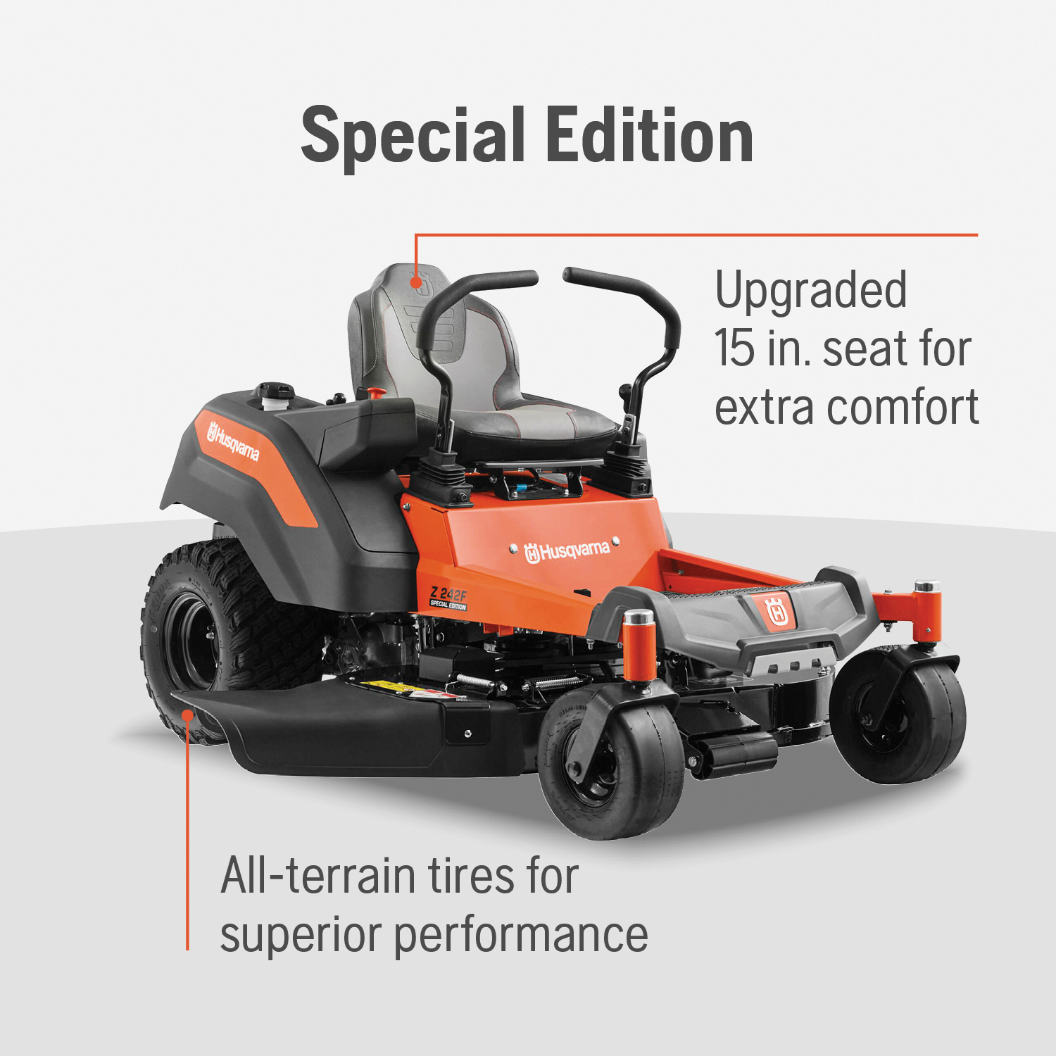 Husqvarna Z200 Series 967953804 Zero Turn Lawn Mower, 18 hp, 36.8 cu-in Engine Displacement, 2-Cylinder, 2-Blade