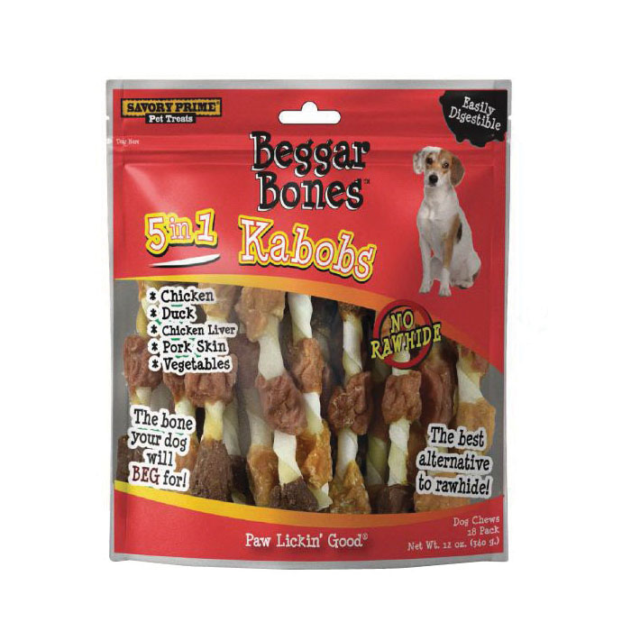 Beggar Bones 364 5-in-1 Kabob Dog Treat, 12 oz, 18 pk