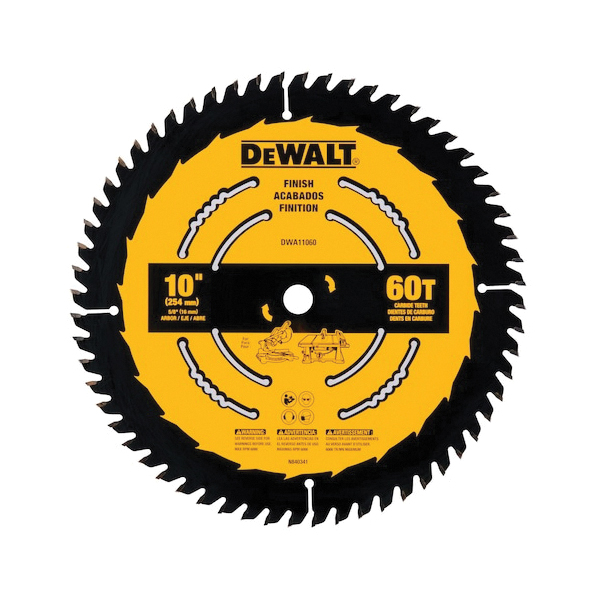 DWA11060 Finish Saw Blade, 10 in Dia, 5/8 in Arbor, 60 -Teeth